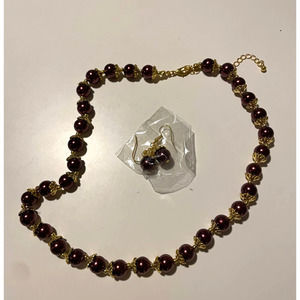 Vintage Purple Pearl-like Bauble Necklace and Matching Christmas Earrings